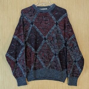 Sansabelt Sport Vintage Argyle Grandpa Sweater Mens Large‎ Wool Blend Geometric